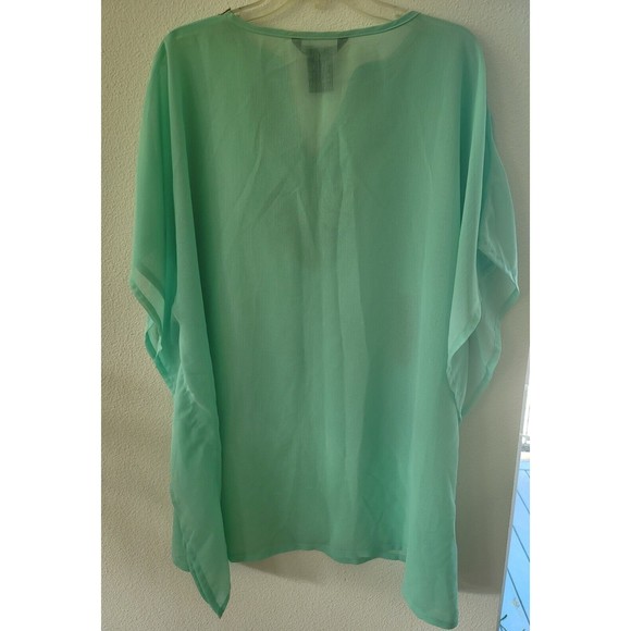 Charlie Paige Womens Turquoise Embroidered One Size Swim Cover Up Tunic Beach - Picture 10 of 11